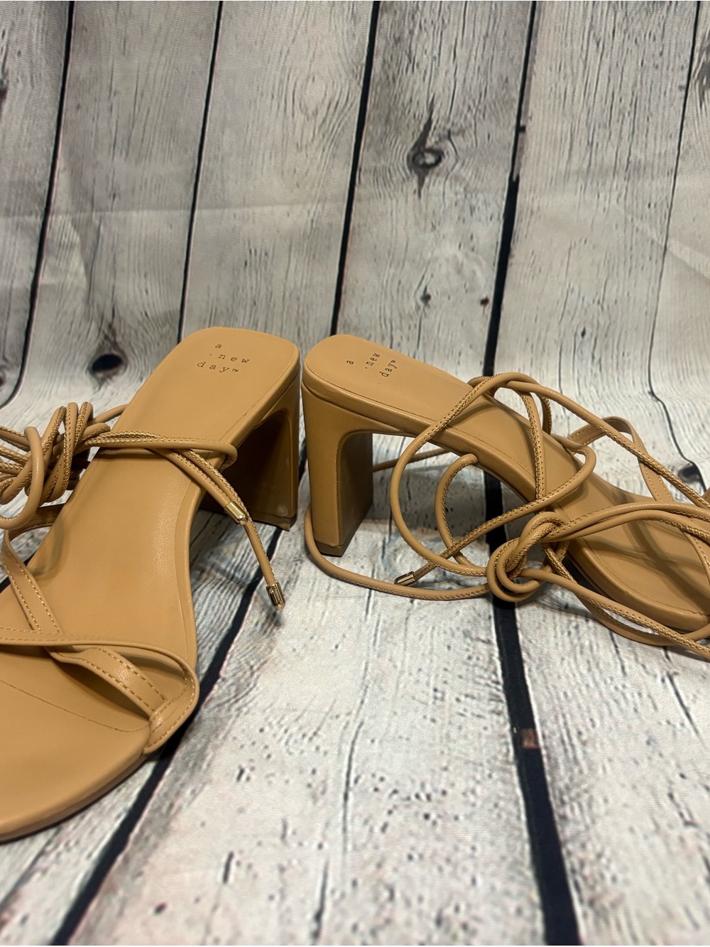 a new day Tan Lace-Up Block Heel Sandals